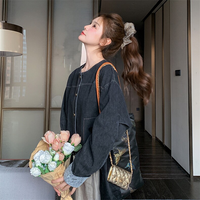 蕾丝拼接短款牛仔外套女春秋2025新款小个子夹克上衣流行爆款气质,女装短外套,2C087
