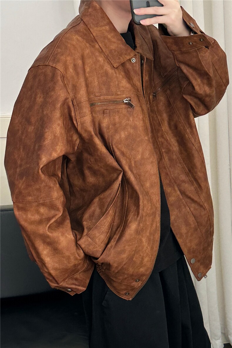 现货-水洗质感复古皮外套男pu机车服潮牌痞帅夹克-AP23106-P115,男装夹克,电商A351