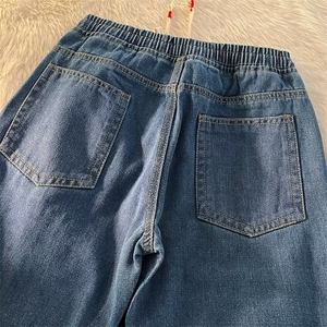 系绳直筒牛仔裤男ins潮牌宽松休闲长裤大码5XL裤子 NK228P35图片