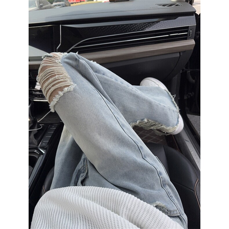 B221美式ins高街暗黑宽松直筒破洞牛仔裤LK25502-特P45控78,男装牛仔裤,电商B221