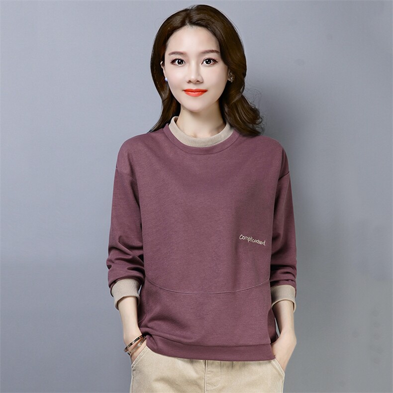 2022年春季新款套头圆领卫衣女长袖宽松显瘦韩版撞色上衣打底衫女，女装卫衣/绒衫，简韵佳