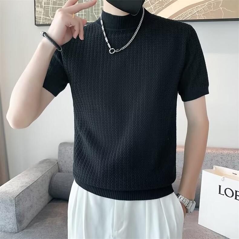 男士韩版打底毛衣半袖修身黑白纯色短袖针织衫半高领P3302-P45,男装针织衫/毛衣,星座1109-3