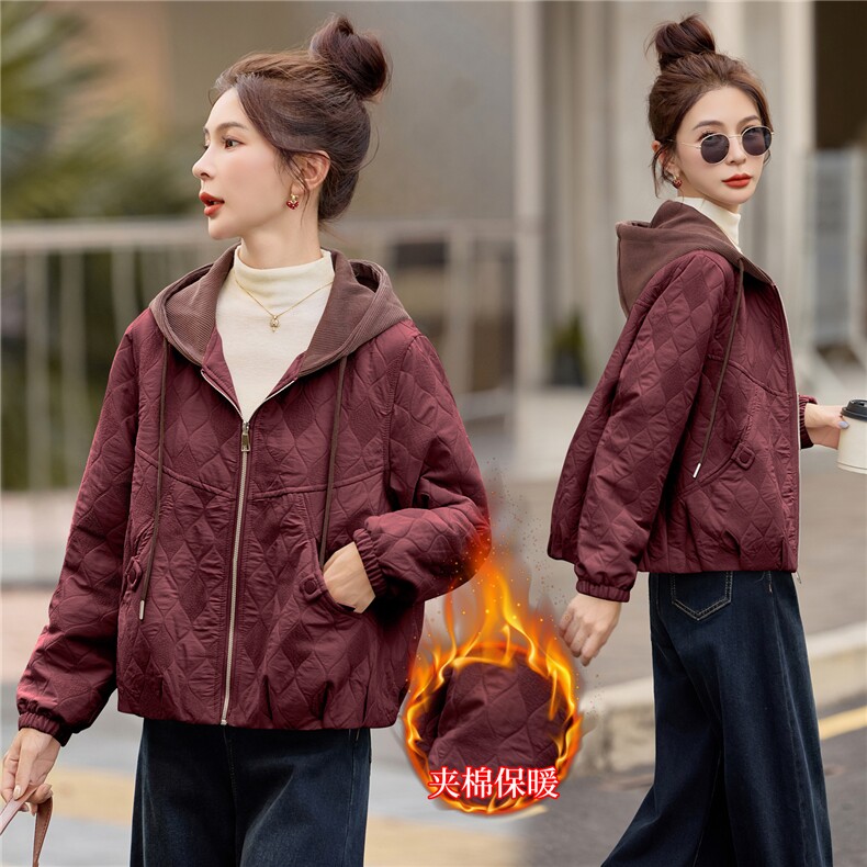 短款连帽棉衣女2025冬季新款时尚减龄棉服休闲宽松夹棉外套图片