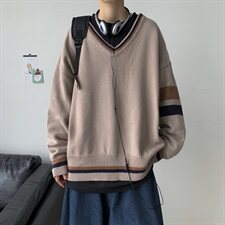 秋冬港风加厚针织衫V领长袖毛衣JKDK学院风制服男女情侣W08/P65，男装针织衫/毛衣，钱塘713