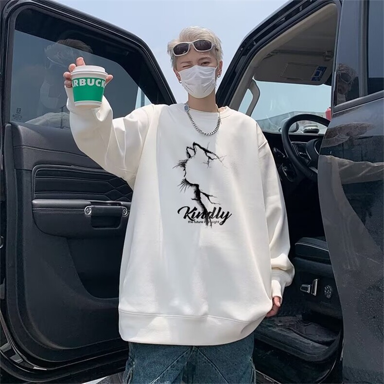 潮流猫咪ins男装印花春秋新款圆领卫衣休闲CL6796-P42,男装卫衣,星座1109-3
