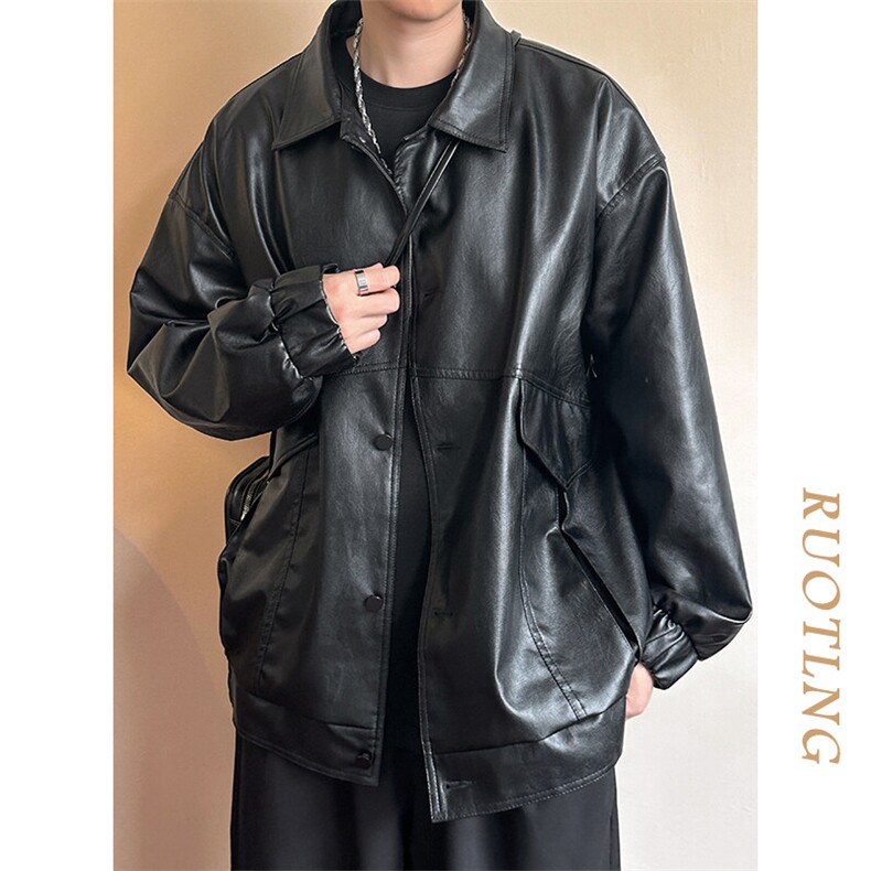 现货-秋季皮衣外套男宽松休闲PU机车皮夹克潮流A584-P90,男装夹克,电商A351