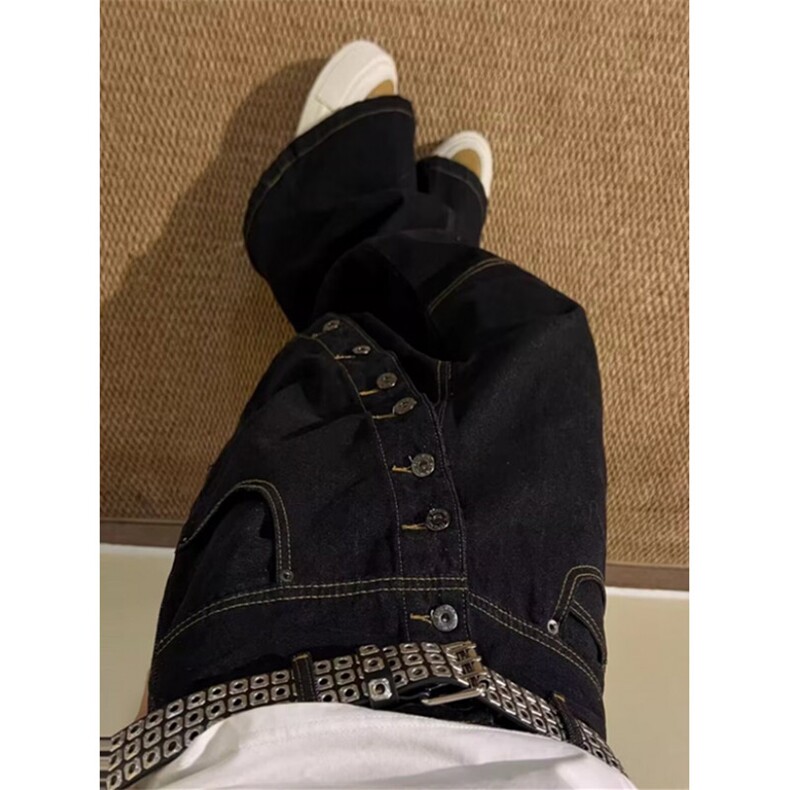 春秋深蓝多扣宽松阔腿裤男女低腰休闲慵懒风直筒牛仔裤NB5147,男装牛仔裤,星座1116A（原606A-3）