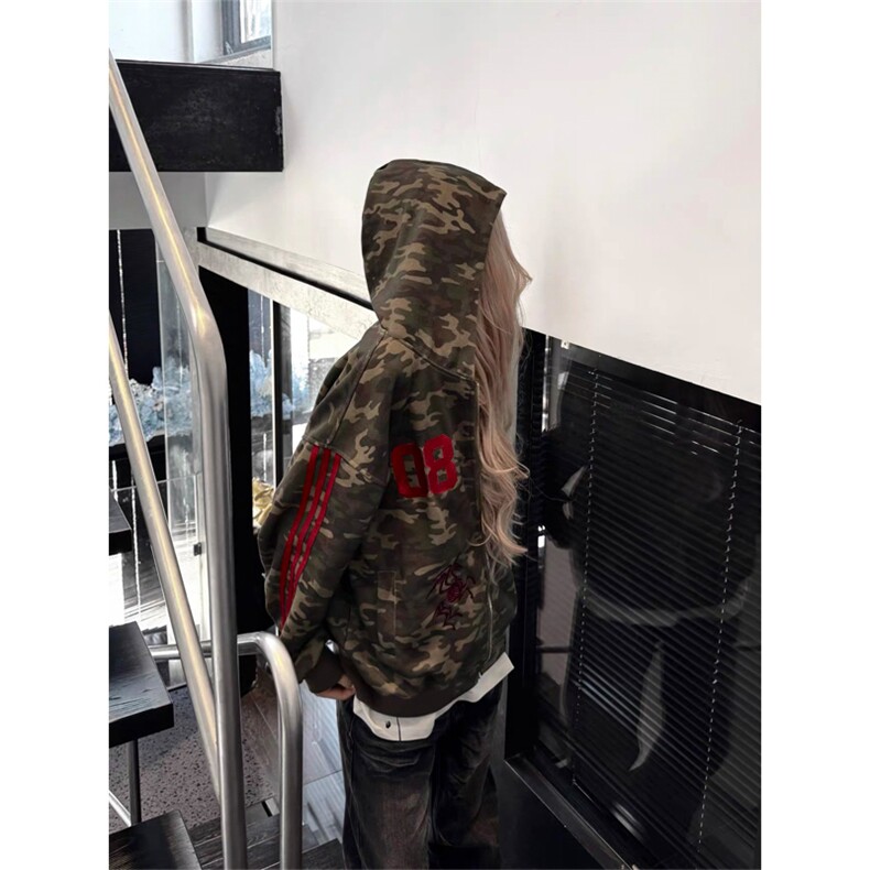 网图现货美式复古迷彩开衫连帽华棉卫衣男女A963-常规P59加绒P64,男装卫衣,星座1505