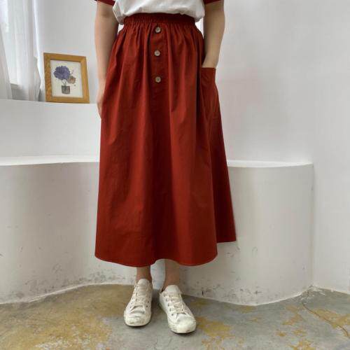松紧腰三粒扣半身裙，女装半身裙，土布鱼