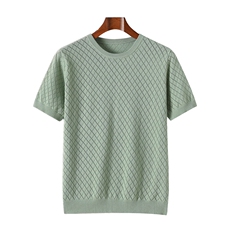 男士夏季商务休闲百搭舒适纯棉圆领镂空短袖，男装T恤，牧绒家园