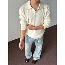 高级感老钱风新贵海鸥领坑条纹复古针织长袖毛衣PL136/P55，男装针织衫/毛衣，电商A243