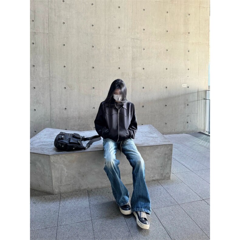 现货！闪电纹cleanfit高街牛仔裤口袋设计感微喇直筒裤RK07-P65,男装牛仔裤,星座1005-6