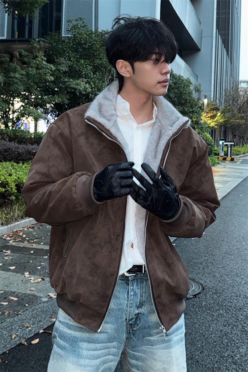 网图-双色貂毛座山雕PU皮棉衣老钱风加厚冬季外套男装S534-特P98,男装棉衣,电商A233-1