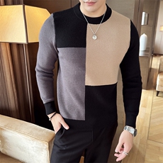 2024秋冬新款时尚圆领修身加厚拼接针织毛衣打底衫男M2321-p55，男装针织衫/毛衣，电商D303