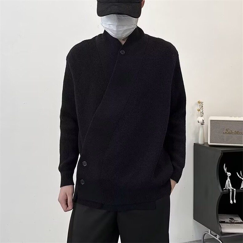 冬季小众设计感V领针织开衫男款宽松百搭慵懒轻熟风毛衣外套MY888图片