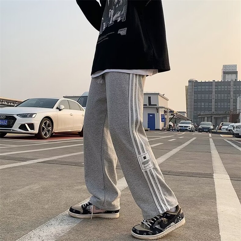 春季潮牌宽松运动卫裤侧条纹直筒裤男士高街休闲长裤K6037-P20,男装休闲裤,星座512-2