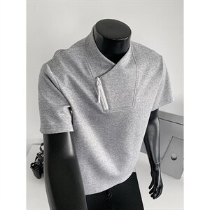 2026夏季新款270g华棉斜拉链V领短袖T恤DT6263特P25建议零售价68，男装T恤，电商A001