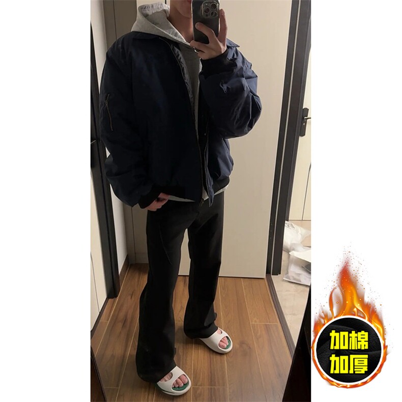 现货秋冬季美拉德立领飞行立领夹克boxy棉衣美式高街加厚加棉外套,男装夹克,电商A486-1