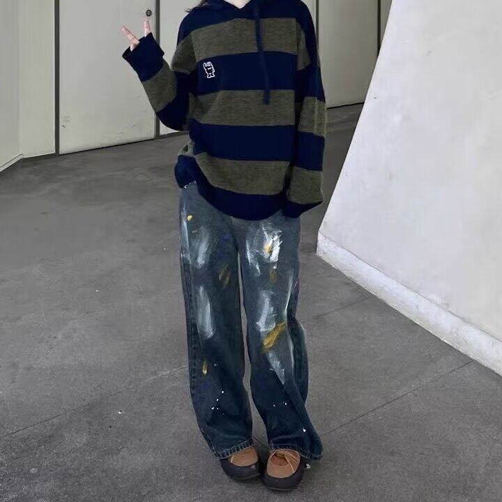 【有货】DG63-P50美式vibe高街复古水洗漆点涂鸦牛仔裤男女,男装牛仔裤,星座603-2