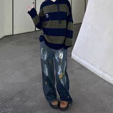 【有货】DG63-P50美式vibe高街复古水洗漆点涂鸦牛仔裤男女，男装牛仔裤，星座603-2