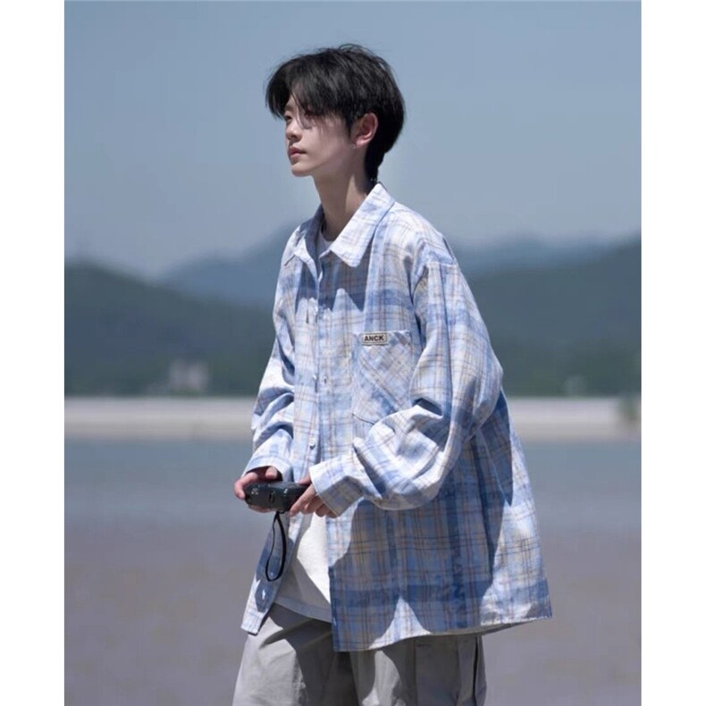 美式复古做旧扎染长袖衬衫男女春秋款高级感cleanfit情侣衬衣外套,男装衬衫,星座1210-1