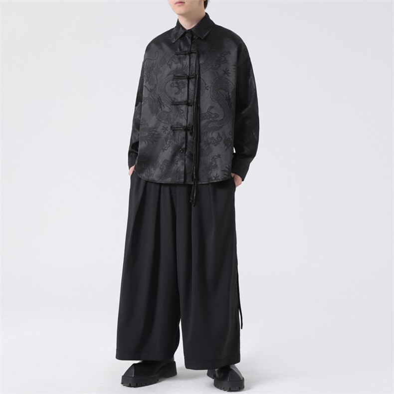 C8608P65无影墻爆龙提花新中式风暗黑风唐装汉服衬衫盘扣,男装衬衫,电商A026