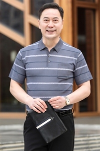 2025新款夏季爸爸装真口袋短袖t恤中老年男装翻领休闲冰丝POLO衫图片