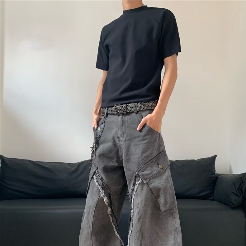7802-P59美式复古宽松直筒不规则牛仔裤2025春秋季新款高腰,男装牛仔裤,电商B323A