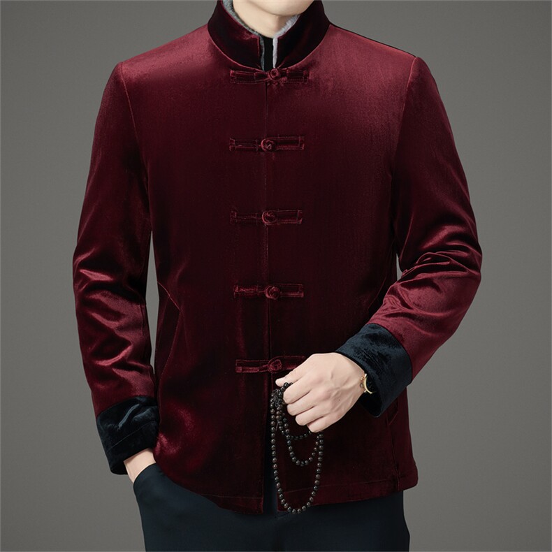 MJ23801男士唐装金丝绒仿水貂脱卸内胆派克服风保暖皮草外套图片
