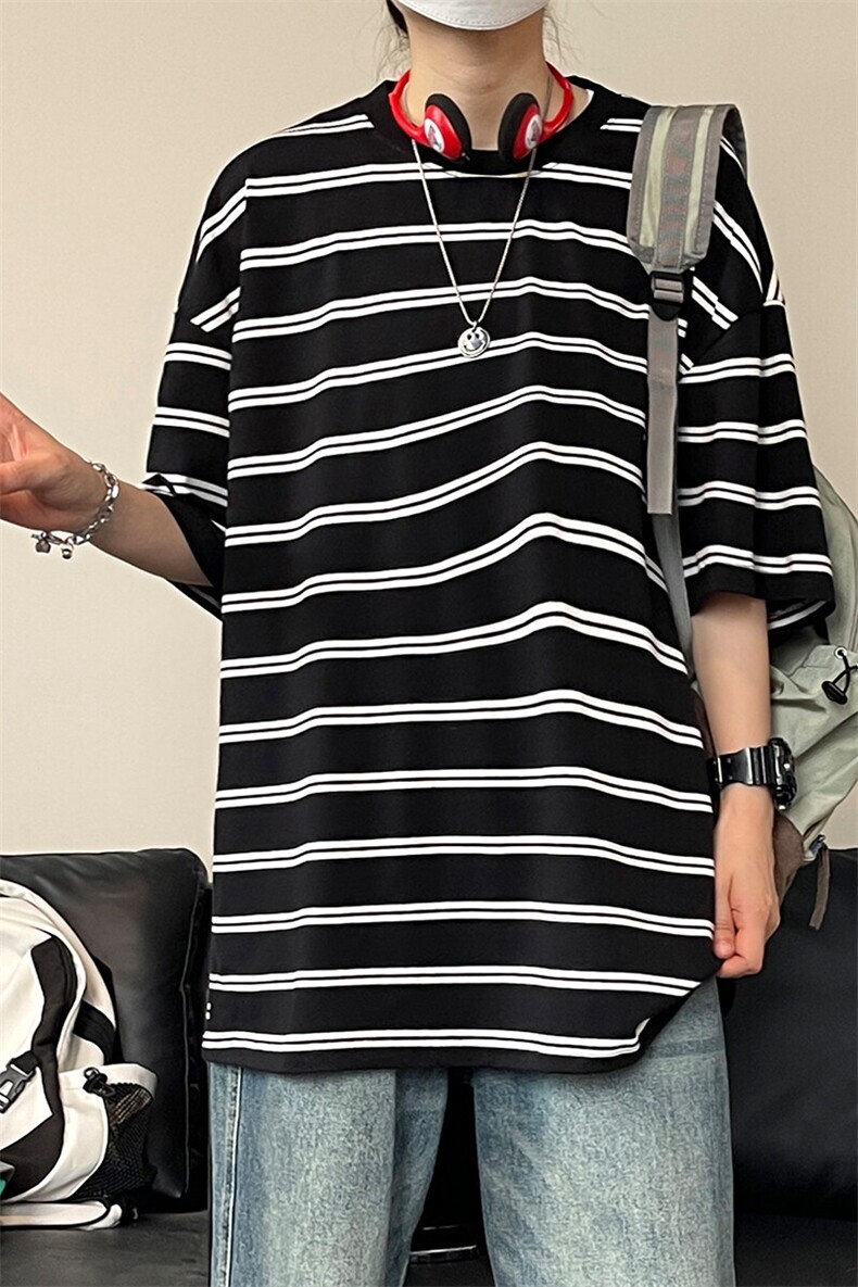 夏季圆领短袖男潮牌条纹宽松休闲透气时尚T恤上衣T3638-特价P30,男装T恤,电商A007