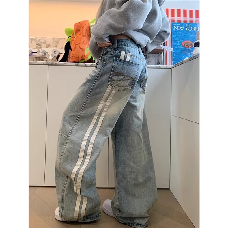 美式复古微喇牛仔裤男春秋cleanfit高街痞帅直筒宽松阔腿长裤子,男装牛仔裤,星座410-6（原星座1304-1）