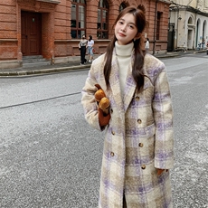 格纹大衣内胆羽绒服2024冬女甜美长款小个子加厚韩系西装毛呢外套，女装羽绒服，2C085