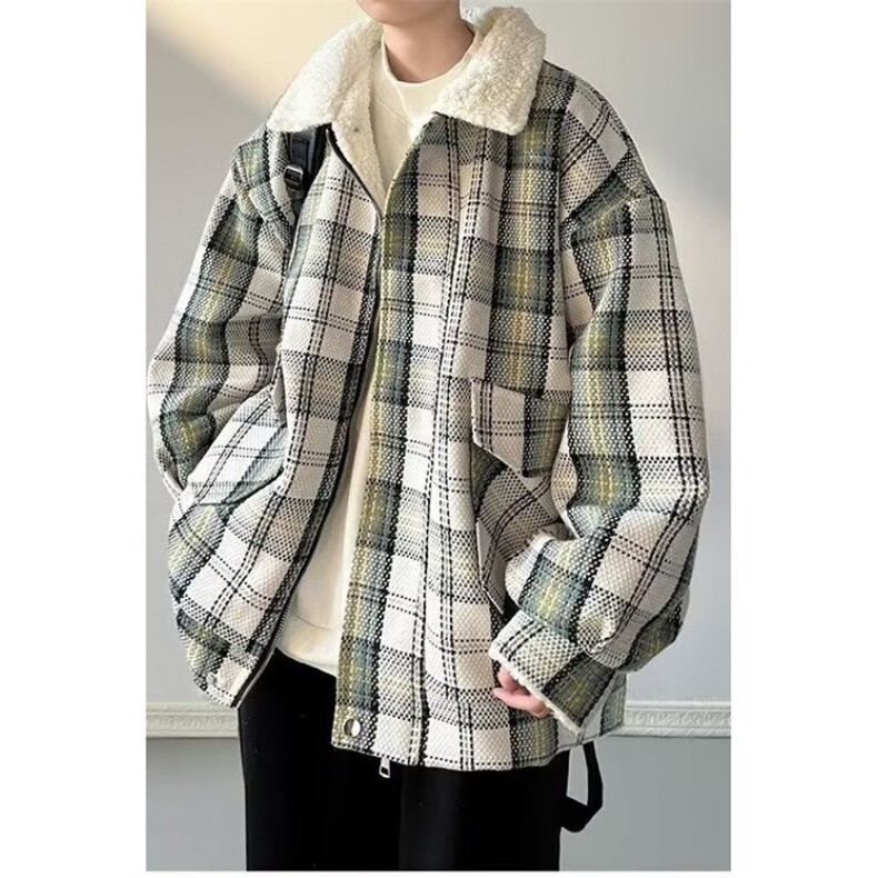 羊羔毛绒棉衣外套男潮牌秋冬加厚小香风格子情侣棉服TT8029P88,男装棉衣,星座1013-5