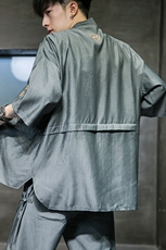 中国风七分袖薄冰丝防晒衣服开衫男刺绣夹克4003-1-JK02P55控78，男装夹克，电商A005