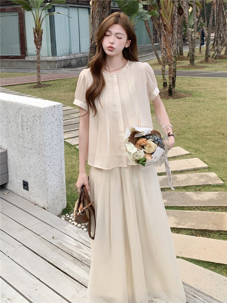 温柔风短袖上衣阔腿裤套装女夏新款松弛感宽松显瘦两件套,女装套装/套裙,衣秀之家