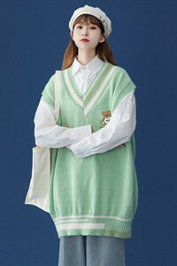 中性风 休闲宽松百搭马甲毛衣拼色男女针织衫 M613 P45控58图片