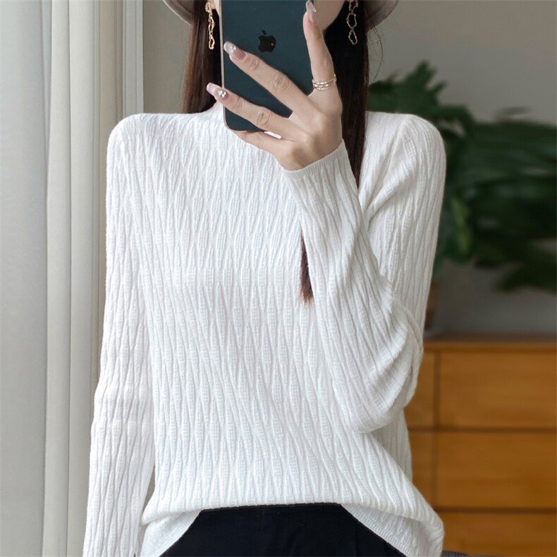 秋冬新款立体浮雕半高领毛衫女时尚针织打底衫毛衣内搭,针织衫/毛衣,源达羊绒