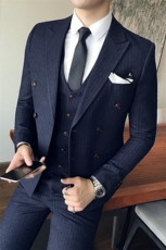 条纹双排扣男装西服套装西装三件套商务绅士W6178，男装西服套装，星座1012