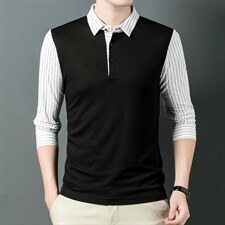 2023新款假两件衬衫中年男士长袖秋季上衣爸爸打底小衫翻领卫衣，男装卫衣，电商B212（原钱塘6029）