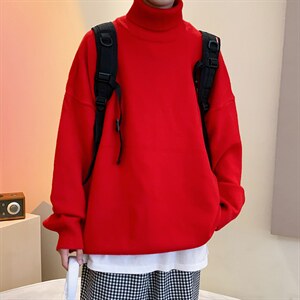 M02港风18色秋冬高领毛衣男潮流宽松针织衫休闲线衣纯色打底衫图片