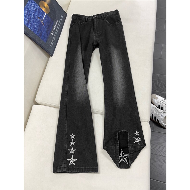 B221 美式ins高街暗黑刺绣修身微喇牛仔裤LK25605-特P45控78图片