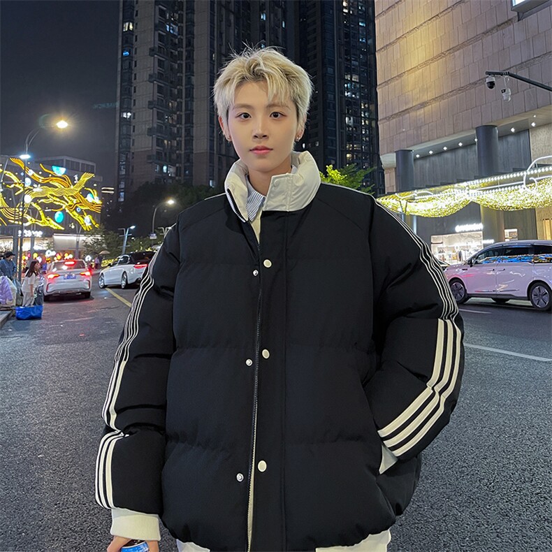 抖音得物港风休闲时尚袖边三条杠立领棉服棉衣AB-MY2288-P70控118,男装棉衣,星座717