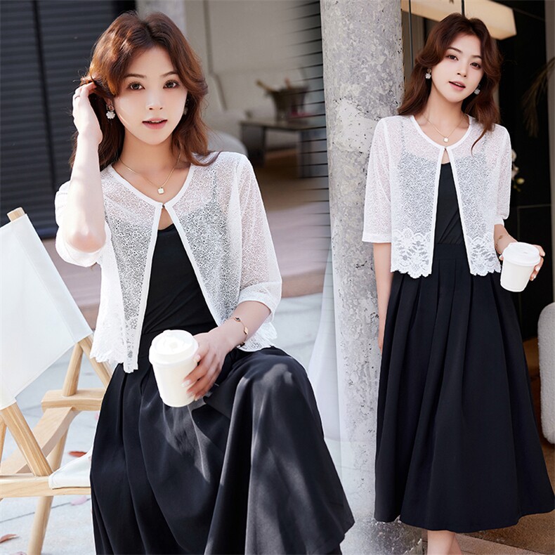 小披肩夏季短款洋气上衣女配吊带长裙开衫外搭高级感高端旗袍外套，女装蕾丝衫/雪纺衫，婵米儿
