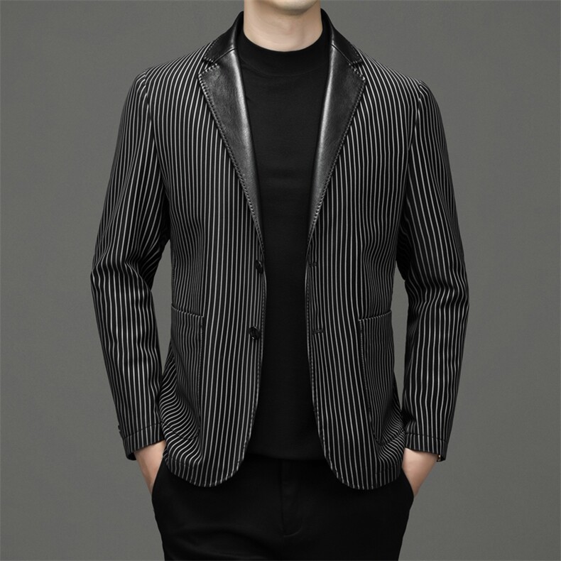 男2023秋季新款中年男士皮西服商务休闲西装薄款男装时尚外套,男装西服,电商B212（原钱塘6029）