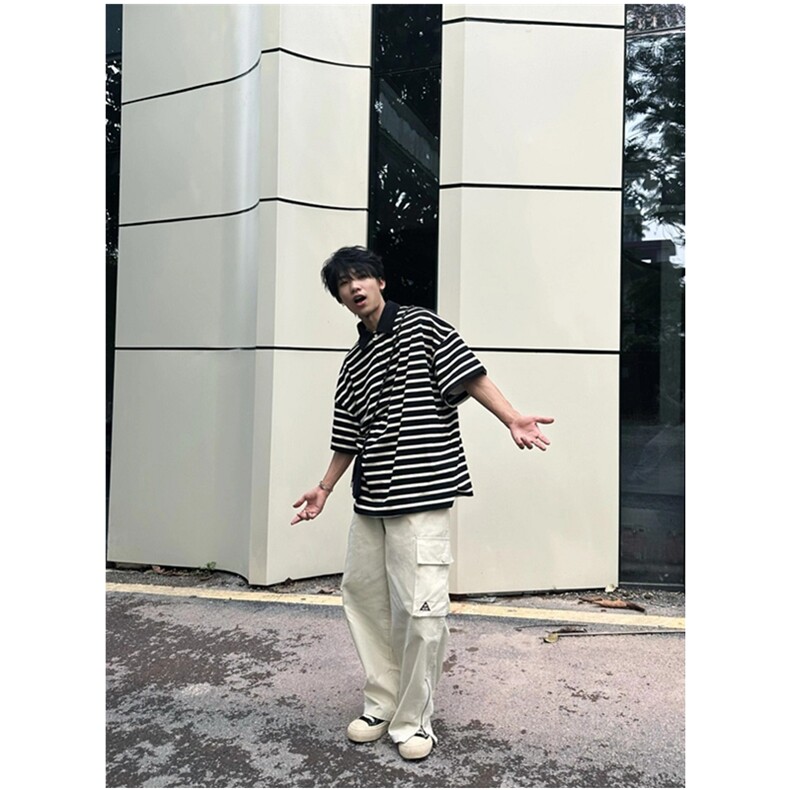 日系条纹POLO衫男短袖宽松纯棉翻领T恤夏季T98,男装T恤,星座1116A（原606A-3）