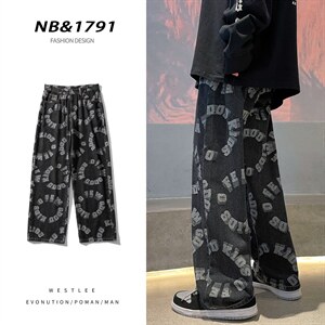推荐！港风宽松潮流直筒牛仔长裤男女B377-N679-P4558图片