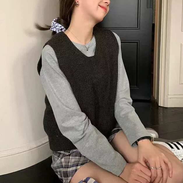 秋冬新款高端百搭显瘦V领马甲针织衫时尚气质女装毛衣外套,针织衫/毛衣,圣旺供货