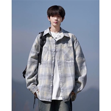 格子长袖衬衫男女2025春秋新款美式潮牌宽松oversize休闲衬衣外套，男装衬衫，星座1210-1