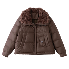 蛋白皮羽绒服女短款2025冬季加厚毛领宽松显瘦pu皮衣短外套百搭女，女装羽绒服，意芙