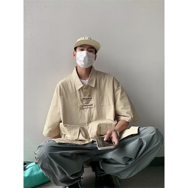 夏季短袖衬衫男女宽松潮流半袖上衣韩版衬衣美式工装休闲外套图片